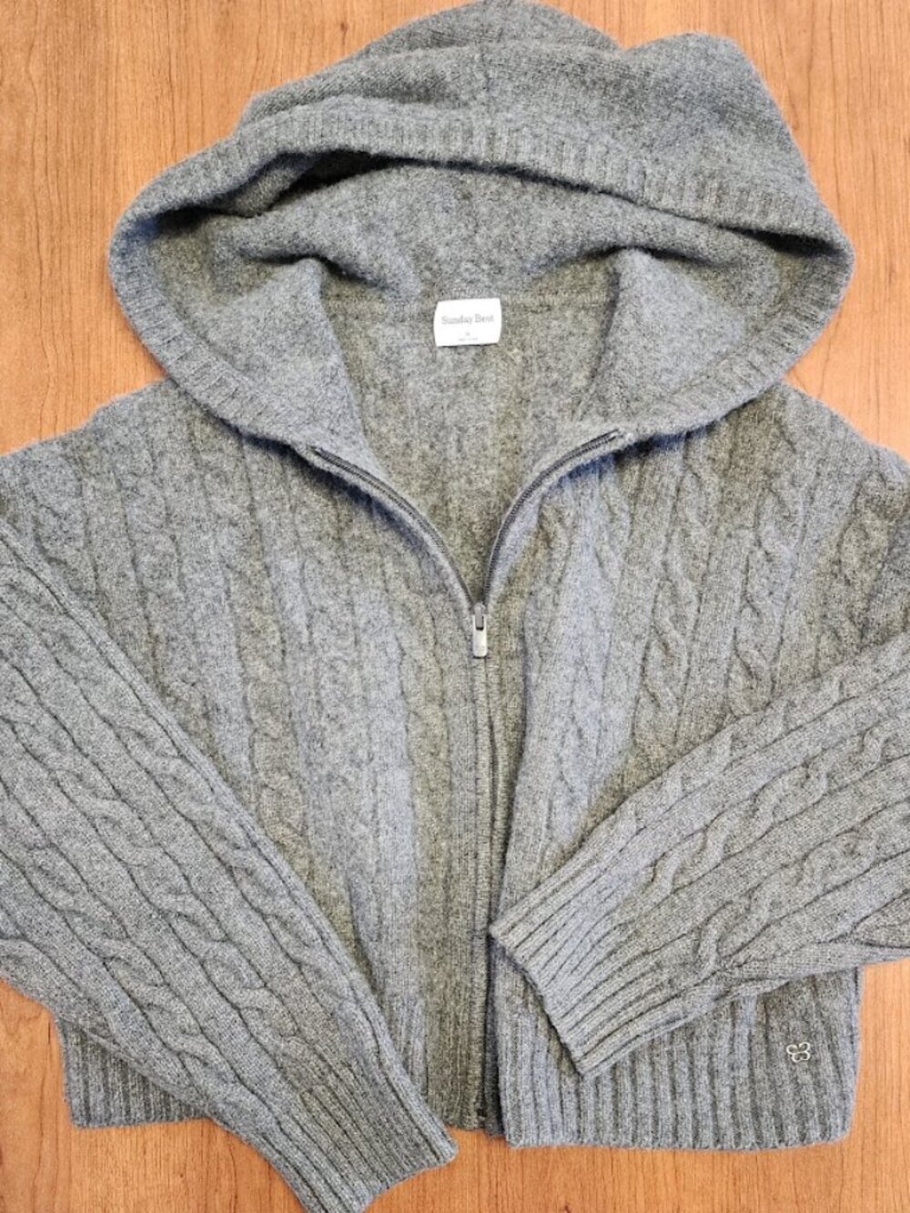 Sunday Best Aritzia Octavia Merino Wool Cable Knit Zip Up Cropped Jacket